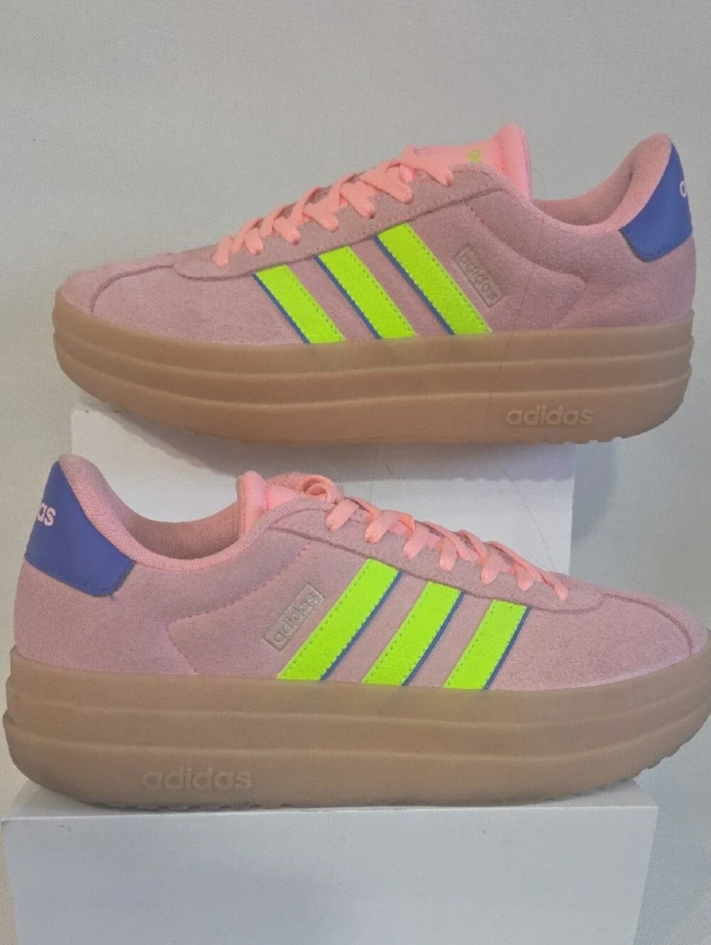 Adidas VL Court Bold Suede Platform Sneakers - Pink / Neon Size 8.5